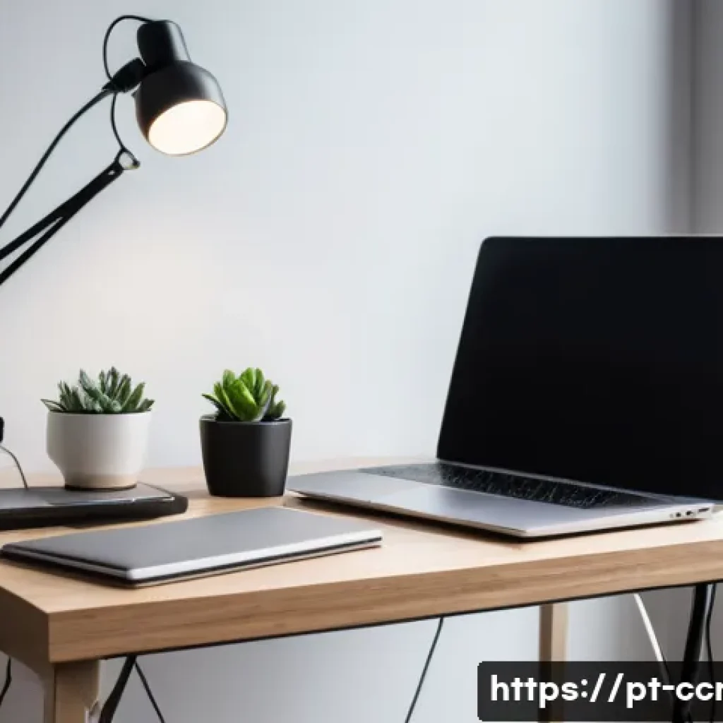콘텐츠 크리에이터 자격증 실기시험 준비물 - A professional home office setup for an online exam, featuring a modern laptop, high-quality camera ...