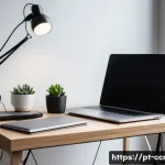 콘텐츠 크리에이터 자격증 실기시험 준비물 - A professional home office setup for an online exam, featuring a modern laptop, high-quality camera ...