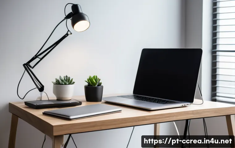 콘텐츠 크리에이터 자격증 실기시험 준비물 - A professional home office setup for an online exam, featuring a modern laptop, high-quality camera ...