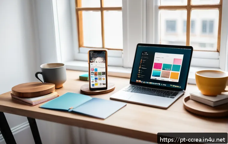 콘텐츠 크리에이터 포트폴리오 사례 분석 - A vibrant and professional digital workspace showing a content creator’s desk with a laptop open to ...